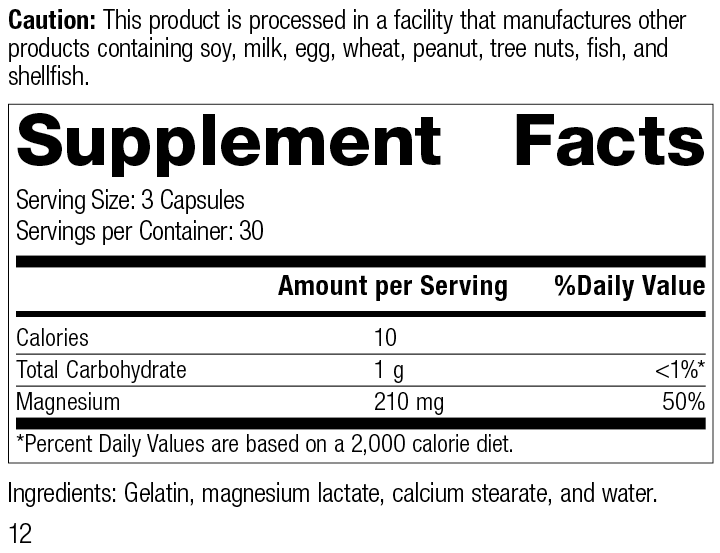 Magnesium Lactate - Supplement Facts Label
